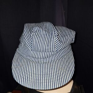 Striped Blue and White Train Conductor Cap Small